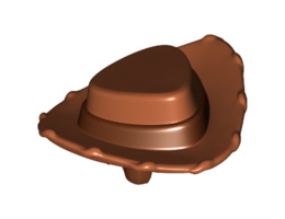 Minifigure, Hair Combo, Hair with Hat, Short Hair, Dark Orange Cowboy Triangular Brim Hat with Reddish Brown Band Pattern : {червеникаво-кафяв}