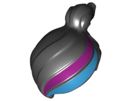 Minifigure, Hair Female Ponytail Off-center with Magenta and Medium Azure Stripes Pattern : {черен}