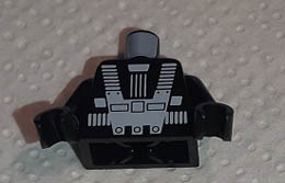 Torso Space White Harness and Chest Panel with Rivets Pattern (Blacktron I), Inside with Ribs (Reissue) / Black Arms / Black Hands: {черен}