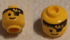 Minifigure, Head Male Eyepatch, Stubble, Black Hair Pattern - Hollow Stud: {ярко жълт}