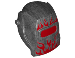 Minifigure, Headgear Helmet Welding with Red Flames and Visor Pattern: {титаниево метален}