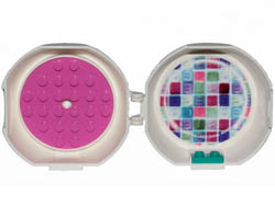 Container, Pod with Dark Pink 6 x 6 Round Plate and Dark Turquoise 1 x 2 Plate with The LEGO Movie 2 Pattern (Sticker) and Hologram - Set 853875 : {бял}
