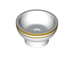 Minifigure, Utensil Bowl Asian with Gold Stripes Pattern: {бял}