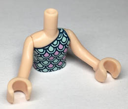 Torso Mini Doll Friends Light Aqua and Bright Pink Scallop Top with Dark Blue Highlights Pattern, Light Nougat Arms with Hands: {светло нуга}