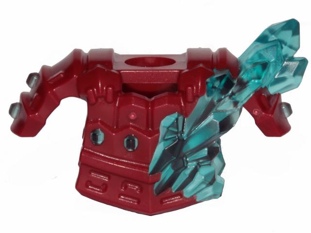 Minifigure, Armor Breastplate with Shoulder Pads and Trans Light Blue Crystals Pattern: {нов тъмно червен}