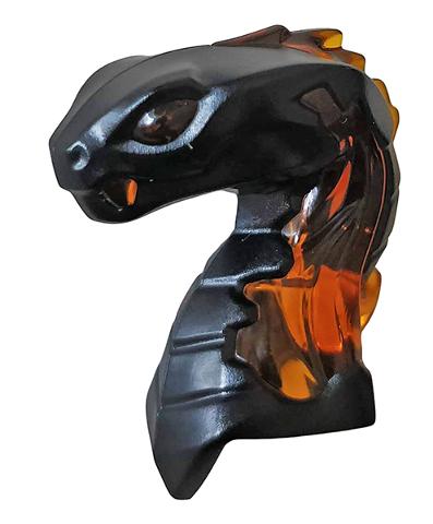 Minifigure, Head Modified Snake, Cobra with Closed Mouth with Trans-Orange Eyes and Flames Pattern: {черен}