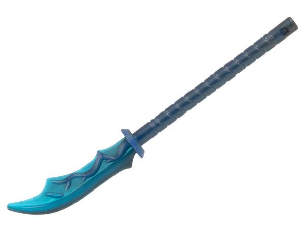 Minifigure, Weapon Naginata with Trans-Light Blue Blade End Pattern: {титаниево метален}