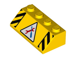 Slope 45 2 x 4 with Dual Danger Stripes and Workshop Tools Pattern: {ярко жълт}