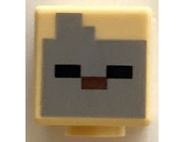 Minifigure, Head, Modified Cube with Pixelated Dark Bluish Gray Face, Black Eyes, and Dark Brown Nose Pattern (Minecraft Husk): {тухлено жълт}