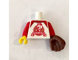 Torso T-Shirt with Red Trim and CHAMPS Logo Pattern (BAM) / Red Arms / Yellow Hand Right / Reddish Brown Baseball Glove Left: {бял}