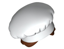 Minifigure, Hair Combo, Hat with Hair, Cook's (Toque) with Reddish Brown Hair in Bun Pattern : {бял}