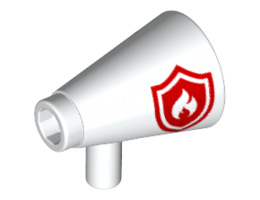 Minifigure, Utensil Megaphone Speaking Trumpet with Red Firefighter Logo Pattern: {бял}