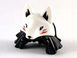 Minifigure, Hair Combo, Medium Length Hair with Braids, White Wolf Mask Pattern: {черен}