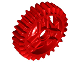 Technic, Gear 28 Tooth Double Bevel with Pin Hole: {ярко червен}