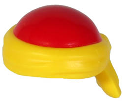 Minifigure, Headgear Bald Head with Tied Yellow Bandana Pattern: {ярко червен}