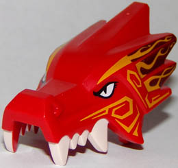 Dragon Head (Ninjago) Upper Jaw with Four White Teeth per Side with Bright Light Orange and Dark Red Markings Pattern: {ярко червен}