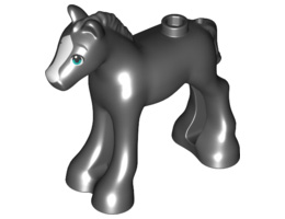 Horse, Friends, Foal with Black and White Eyes with Dark Turquoise Iris, Dark Bluish Gray Eyebrows and White Blaze Pattern (Khan): {черен}