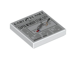 Tile 2 x 2 with Groove with Newspaper DAILY PLANET and CAPED WONDER STUNS CITY Pattern: {бял}
