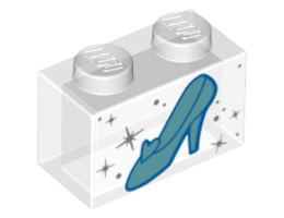 Brick 1 x 2 without Bottom Tube with Metallic Blue Shoe Cinderella Glass Slipper with Heart Pattern: {прозрачен}