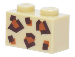 Brick 1 x 2 with Dark Brown and Dark Orange Animal Print Pattern: {тухлено жълт}