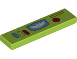 Tile 1 x 4 with Control Panel with Buttons, Star Command Logo, Red Dot and Yellow Rectangle Pattern: {ярко жълто-зелен}