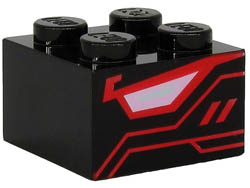 Brick 2 x 2 with Bright Pink and Light Bluish Gray Quadrilateral and Red Stripes (Dragon Eye) Pattern on Two Sides: {черен}