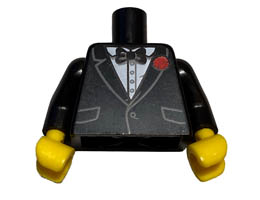 Torso Jacket Formal with Black Vest, White Shirt and Black Bow Tie with Red Flower Pattern (BAM) / Black Arms / Yellow Hands: {черен}