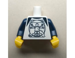 Torso Shirt with Dark Blue Shoulders and Vitruvian Minifigure Pattern (BAM) / Dark Blue Arms / Yellow Hands: {бял}