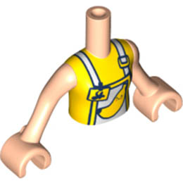 Torso Mini Doll Friends Yellow Top with White Apron and Yellow Name Tag and Banana Pattern, Light Nougat Arms with Hands: {светло нуга}