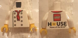 Torso Chef with 8 Buttons, Long Red Neckerchief, No Wrinkles Front, LEGO House Home of the Brick Back Pattern / White Arms / Yellow Hands : {бял}