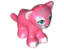 Lion / Tiger, Friends / Elves, Cub with Dark Azure Eyes, White Nose, White Paws and Metal Blue Stripes Pattern: {пъстро коралов}