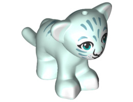 Lion / Tiger, Friends / Elves, Cub with Dark Azure Eyes, White Nose, White Paws and Metal Blue Stripes Pattern: {аквамарин}