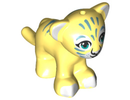 Lion / Tiger, Friends / Elves, Cub with Dark Azure Eyes, White Nose, White Paws and Metal Blue Stripes Pattern: {студено жълт}