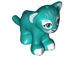 Lion / Tiger, Friends / Elves, Cub with Dark Azure Eyes, White Nose, White Paws and Metal Blue Stripes Pattern: {ярко синьо-зелен}
