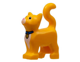 Cat, Standing with Black Eyes, White Muzzle and Chest, Bright Pink Nose, Blue Collar with Gold Tag Pattern (Sox): {огнено жълто-оранжев}