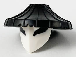 Minifigure, Headgear Hat, Conical Asian with Raised Center and White Mask With Large Black Eyes Pattern: {черен}