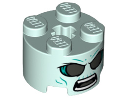 Brick, Round 2 x 2 with Axle Hole with Large Pearl Dark Gray Eyes, Dark Turquoise Contour Lines and Open Mouth with White Teeth Pattern : {аквамарин}