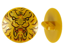 Minifigure, Shield Round with Rounded Front with Black and Gold Ninjago Lion Head Pattern: {топло златист}