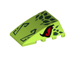 Wedge 4 x 4 No Studs with Red Eyes and Dark Green Scales and Nose Pattern: {ярко жълто-зелен}