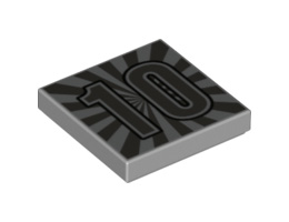 Tile 2 x 2 with Groove with Silver Number 10 and Radiating Beams Pattern: {умерено каменно сив}