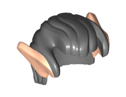 Minifigure, Hair Short, Swept Back with Light Nougat Elf Ears Pattern: {тъмно каменно сив}