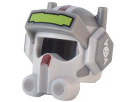 Minifigure, Headgear Helmet SW Raised Visor, Antennas, and Ear Covers with Molded Light Bluish Gray Front and Sides, Lime Eyepiece, Dark Red Stripe, and White Skull Pattern : {тъмно каменно сив}