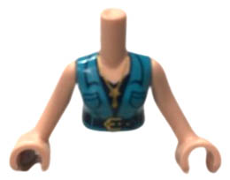 Torso Mini Doll Friends Medium Azure Sleveless Shirt, Dark Blue Top, Belt with Gold Buckle and Necklace with Star Pattern, Light Nougat Arms with Hands : {светло нуга}