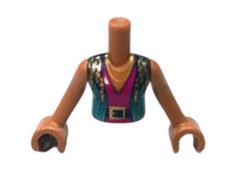 Torso Mini Doll Friends Dark Turquoise Vest over Magenta V-Neck, Black Belt, Gold Buckle and Necklace Pattern, Medium Nougat Arms with Hands : {умерен нуга}