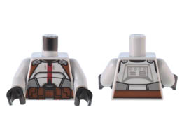 Torso SW Armor with Reddish Brown Straps and Belt, Dark Bluish Gray Panels, Dark Red Stripe Pattern / Light Bluish Gray Arms / Black Hands : {умерено каменно сив}