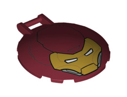 Dish 6 x 6 Inverted - No Studs with Handle with Gold Iron Man Mask with White Eye Slits Pattern: {нов тъмно червен}
