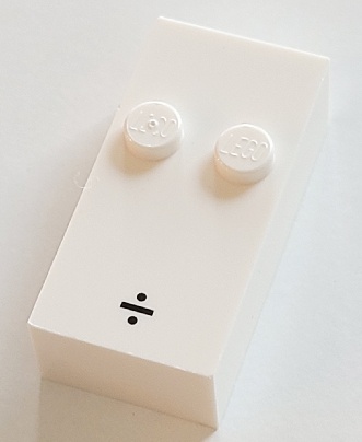 Brick, Braille 2 x 4 with 2 Studs with Black Division Sign (÷) Pattern (dots-25 ⠒): {бял}