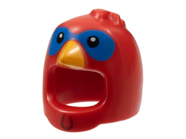 Minifigure, Headgear Head Cover, Costume Bird with Turkey Black Eyes, Blue Mask, Bright Light Orange Beak, and Wattle Pattern: {ярко червен}