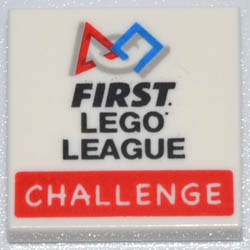 Tile 2 x 2 with Groove with FIRST LEGO LEAGUE CHALLENGE Pattern: {бял}