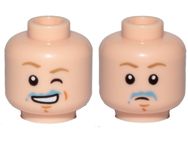 Minifigure, Head Dual Sided Dark Tan Eyebrows, Chin Dimple, Blue Milk Stains, Open Mouth Smile and Wink / Sad Pattern (SW Luke Skywalker) - Hollow Stud : {светло нуга}